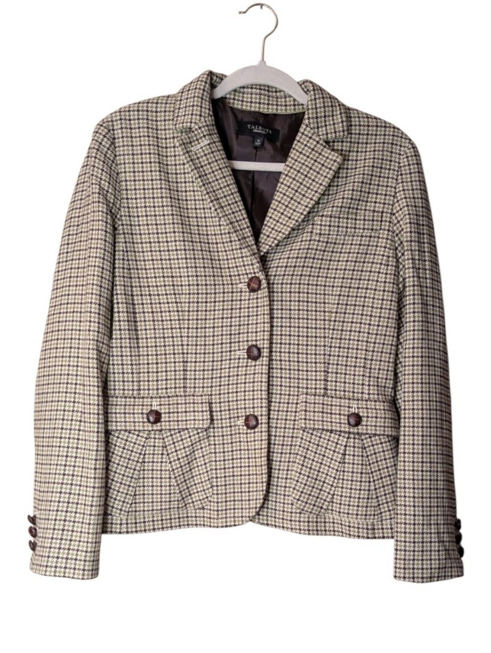 Talbots Classic Houndstooth Tweed Blazer Women’s Jacket size 10 Classic